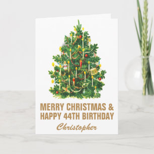Carte 44e Joyeux anniversaire et Joyeux sapin de Noël