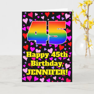 Carte 45e anniversaire : Amour Hearts Motif, Arc en ciel