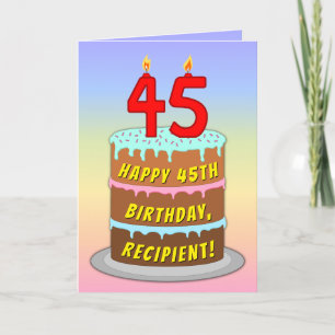Carte 45e anniversaire — Fun Cake & Candles, avec nom pe