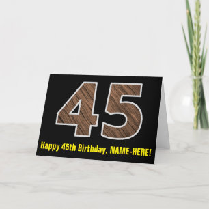Carte 45e anniversaire : Nom + Faux Wood Grain Motif "45