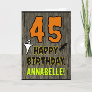 Carte 45e anniversaire : thème Halloween effrayant, nom
