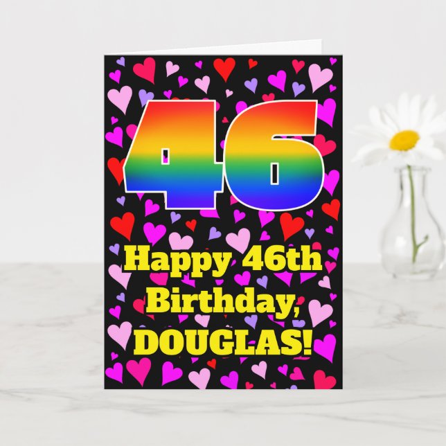Carte 46e anniversaire : Amour Hearts Motif, Arc en ciel (Petite plante)