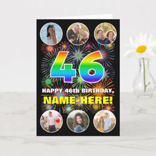 Carte 46e anniversaire : Arc-en-ciel amusant #, Nom pers