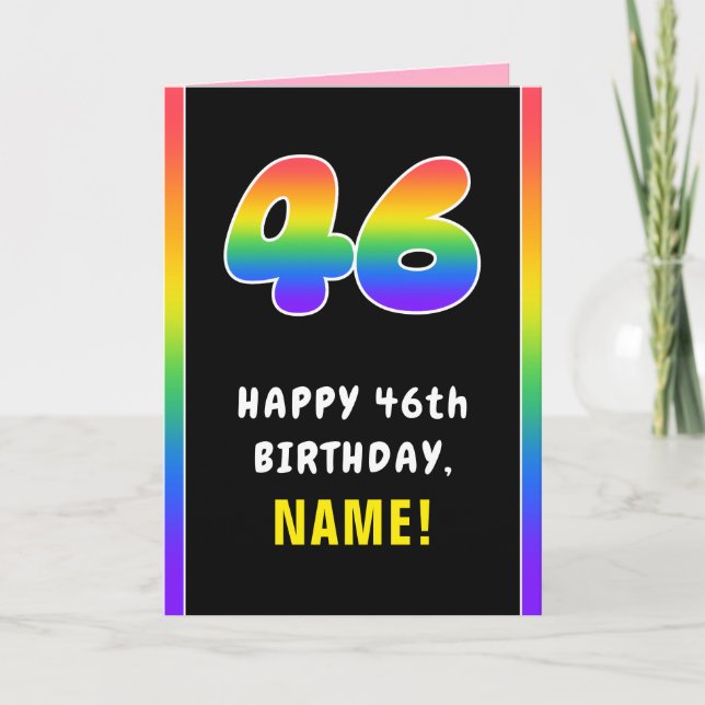 Carte 46e anniversaire : Arc-en-ciel coloré # 46, Nom pe (Devant)