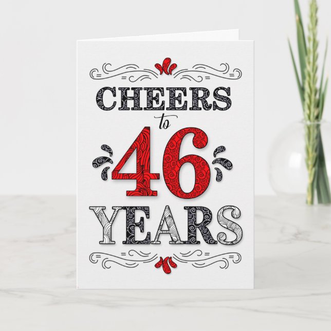 Carte 46e anniversaire Cheers en Motif noir blanc rouge (Devant)