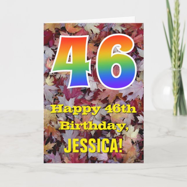 Carte 46e anniversaire; feuilles d'automne rustiques; ar (Devant)