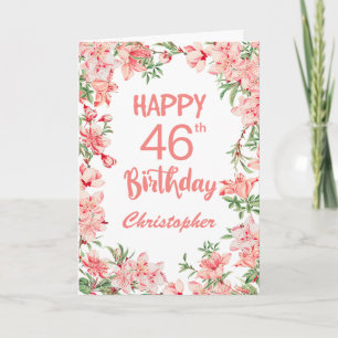 Carte 46e anniversaire Peach Peonies rose Aquarelle Flor