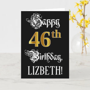 Carte 46e anniversaire — Script fantaisie; look or Faux;