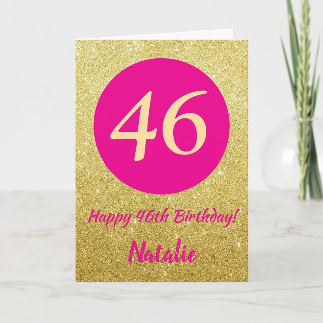 Carte 46e Joyeux anniversaire Hot rose et Parties scinti (Devant)