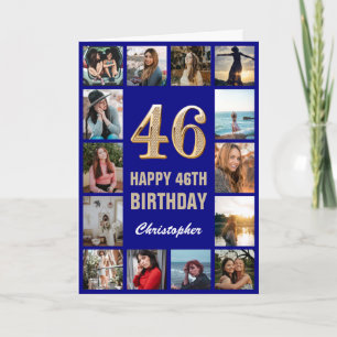 Carte 46e Joyeux Anniversaire Marine Bleu & Gold Photo C