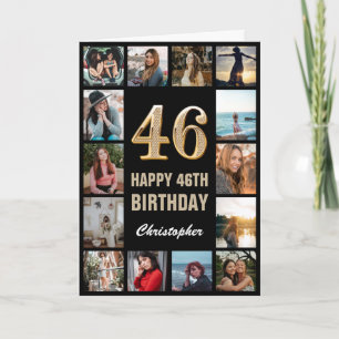 Carte 46e Joyeux anniversaire noir et or Collage photo