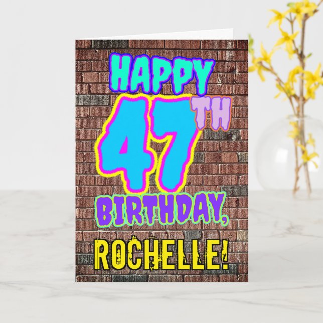 Carte 47e anniversaire - Amusant, Graffiti urbain inspir (Fleur jaune)