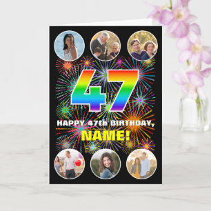 Carte 47e anniversaire : Arc-en-ciel amusant #, Nom pers