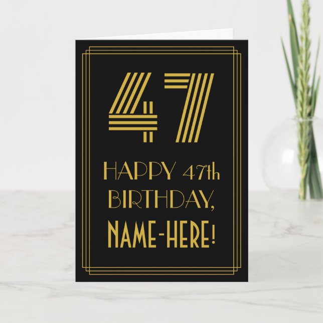 Carte 47e anniversaire : Art Déco Inspiré Look "47" & No (Devant)