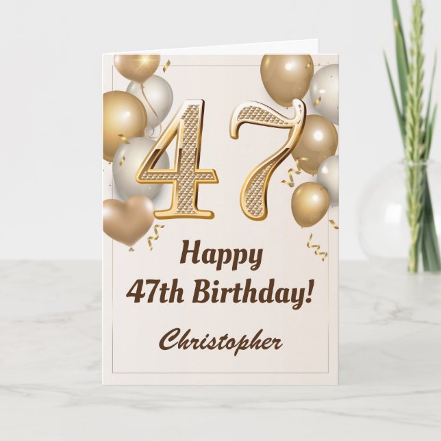 Carte 47e anniversaire Ballons d'or et Confetti Annivers (Devant)