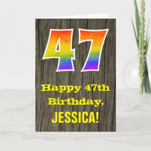 Carte 47e anniversaire : Rustic Faux Wood Look, Arc-en-c