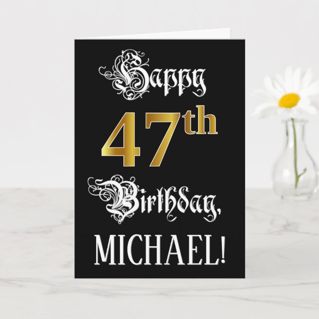 Carte 47e anniversaire — Script fantaisie; look or Faux; (Petite plante)