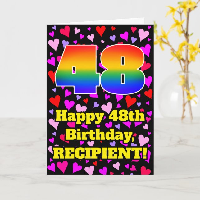 Carte 48e anniversaire : Amour Hearts Motif, Arc en ciel (Fleur jaune)