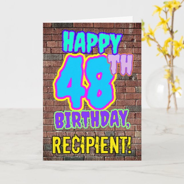 Carte 48e anniversaire - Amusant, Graffiti urbain inspir (Fleur jaune)