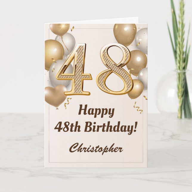 Carte 48e anniversaire Ballons d'or et Confetti Annivers (Devant)