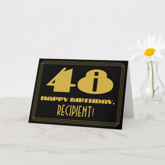 Carte 48e anniversaire : Nom + Art Déco Inspiré Look "48 (Petite plante)