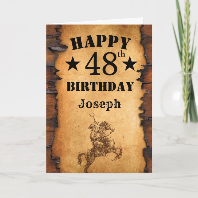 Carte 48e anniversaire Pays rustique Western Cowboy Hors (Devant)