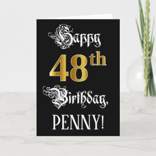 Carte 48e anniversaire — Script fantaisie; look or Faux;