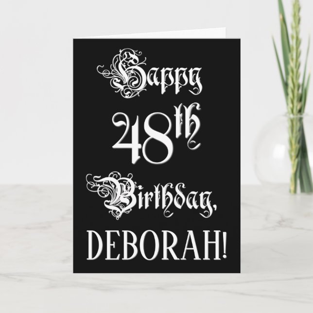 Carte 48e anniversaire : Soigné, Élégant Script + Nom pe (Devant)