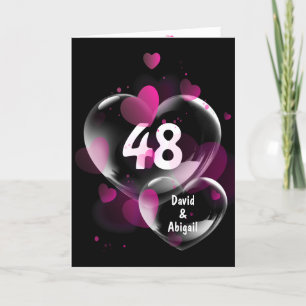 Carte 48ème Anniversaire Bulles cardiaques sur Noir