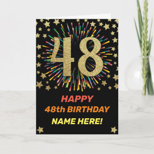 Carte 48th Birthday Fireworks Rainbow Gold Fun