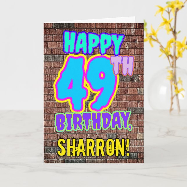 Carte 49e anniversaire - Amusant, Graffiti urbain inspir (Fleur jaune)