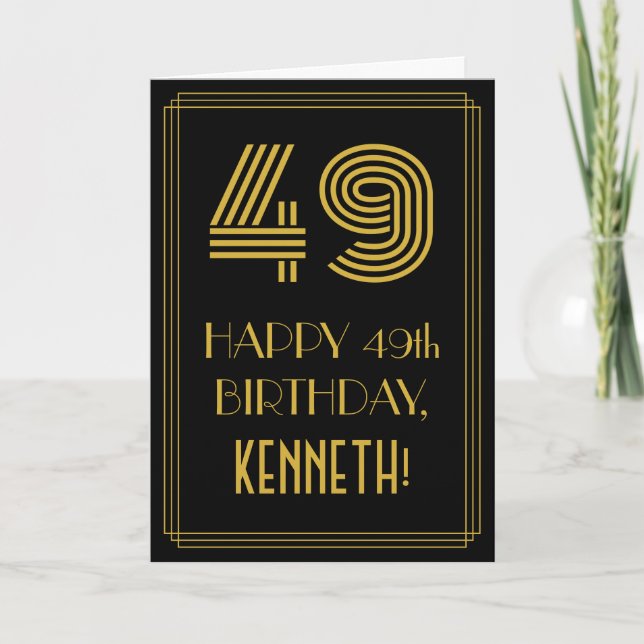 Carte 49e anniversaire : Art Déco Inspiré Look "49" & No (Devant)
