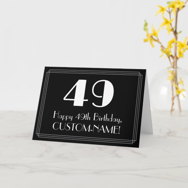 Carte 49e anniversaire ~ Art Déco Inspiré Look "49", Nom (Fleur jaune)