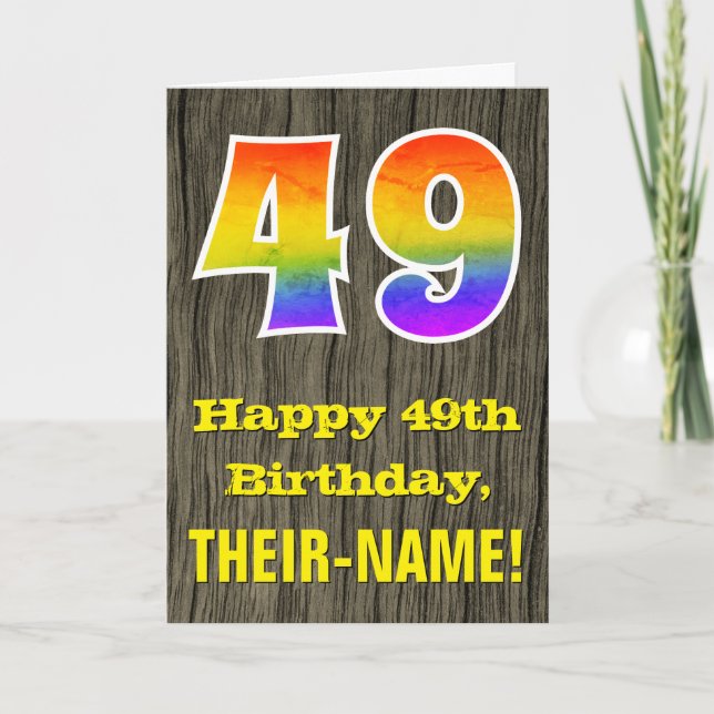 Carte 49e Anniversaire : Aspect Bois Rustique Faux, "49" (Devant)