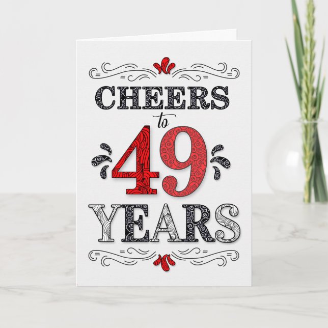 Carte 49e anniversaire Cheers en Motif noir blanc rouge (Devant)