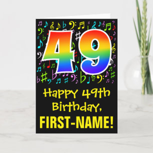 Carte 49e anniversaire : Symboles de musique colorée + A