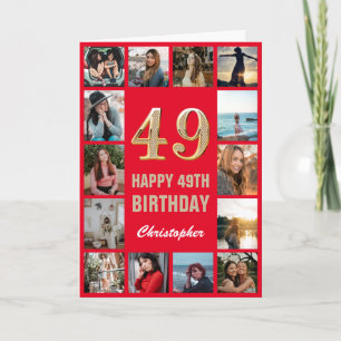Carte 49e Joyeux Anniversaire Collage photo rouge et or