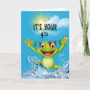 Carte 4 Anniversaire Grenouille à sauter dans l'eau