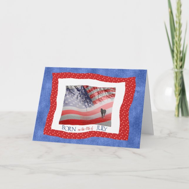 Carte 4 juillet Anniversaire en rouge blanc et bleu (Devant)