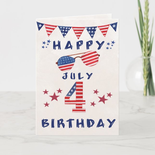Carte 4 juillet Anniversaire Rouge Blanc Bleu Amusant (Devant)