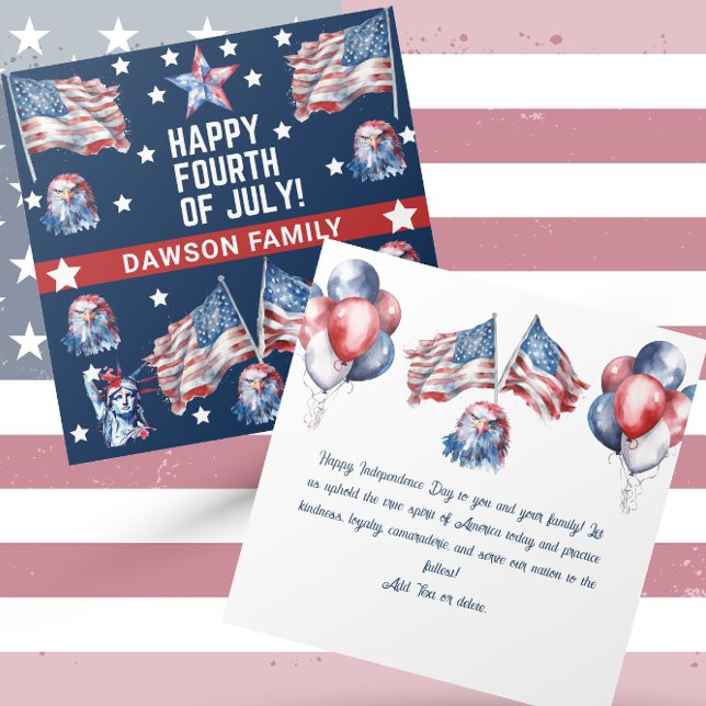 Carte 4 juillet aquarelle Patriotique Personnalisé (Créateur téléchargé)