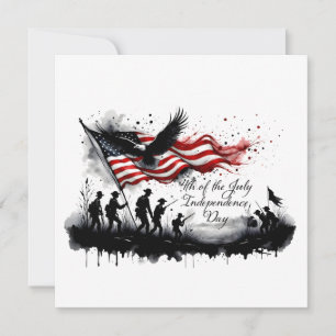 Carte 4 juillet art patriotique avec drapeau et soldats