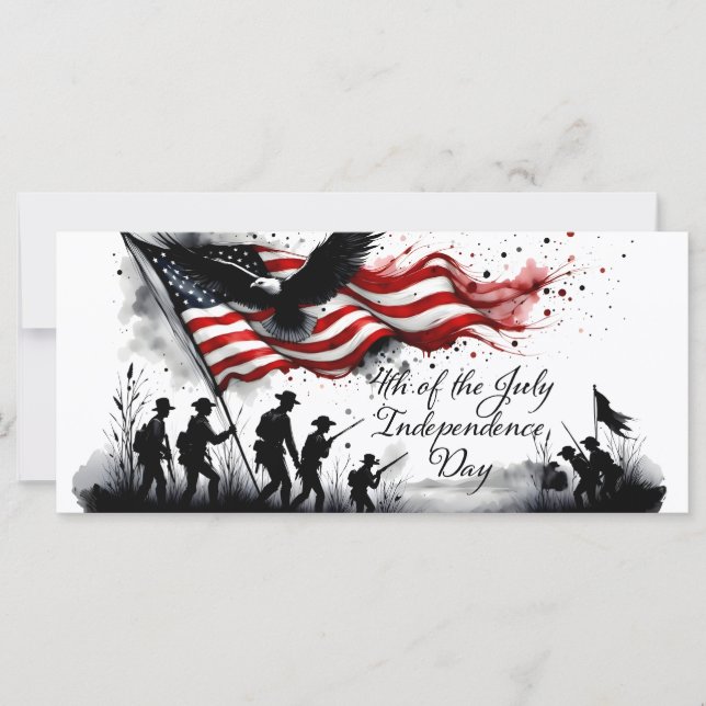 Carte 4 juillet art patriotique avec drapeau et soldats (Devant)