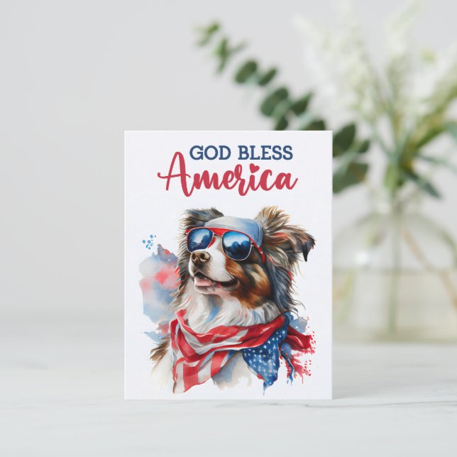 Carte 4 juillet berger australienne-chien patrioti (Debout devant)