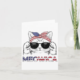 Carte 4 juillet Chat Meowica Usa Bandana Patriot Girls
