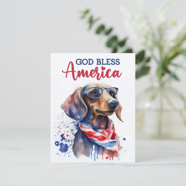 Carte 4 juillet Chien-Dachshund Patriotique (Debout devant)