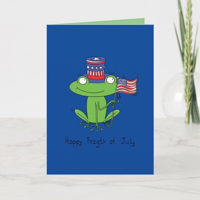 Carte 4 juillet drôle Grenouille américaine (Devant)
