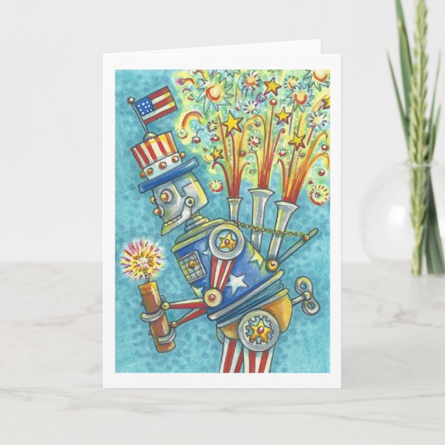 Carte 4 juillet FEU ROBOT GREETING CARD Blank (Devant)