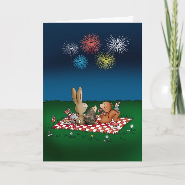 Carte 4 juillet humoristique avec Fireworks - Amis (Devant)