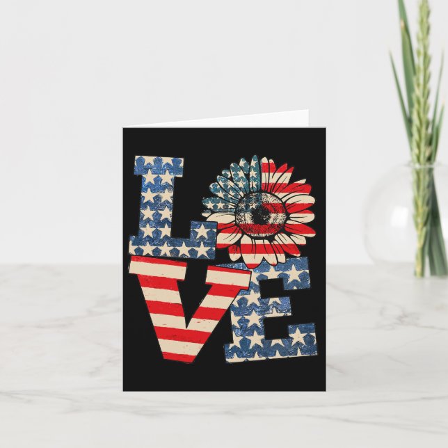 Carte 4 juillet Love Sunflower Patriotique drapeau améri (Devant)